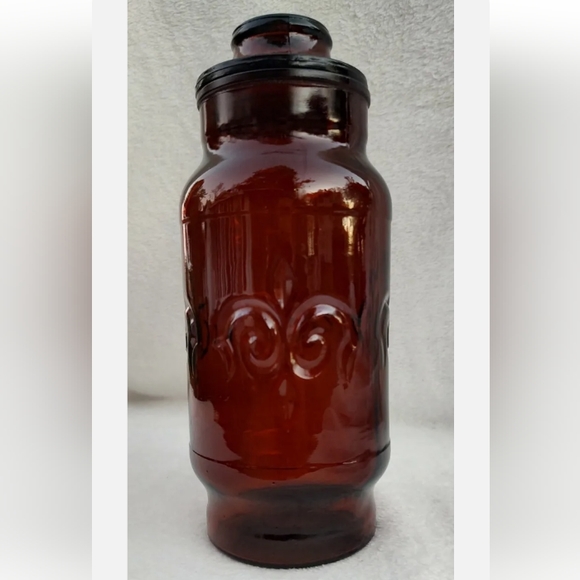 Borden Accents Amber Glass Canister Apothecary Jar Fleurdelis